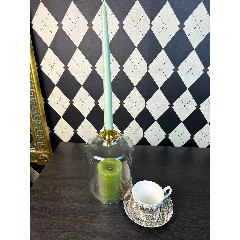 Vintage Reversible Glass Hurricane Candle Holder Brass Top 9 Inch